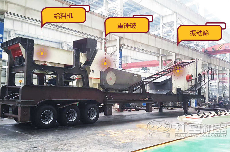 移動重錘式破碎機，給料+破碎+篩分+傳輸，一機等于一條生產(chǎn)線