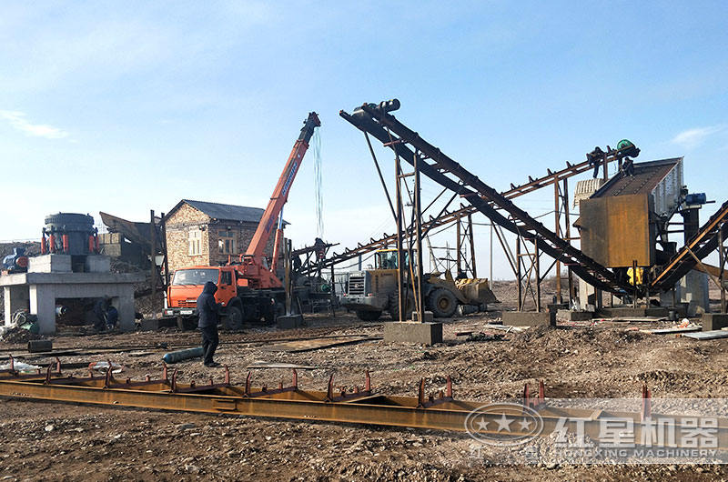 花崗巖石子生產(chǎn)線時(shí)產(chǎn)200噸現(xiàn)場